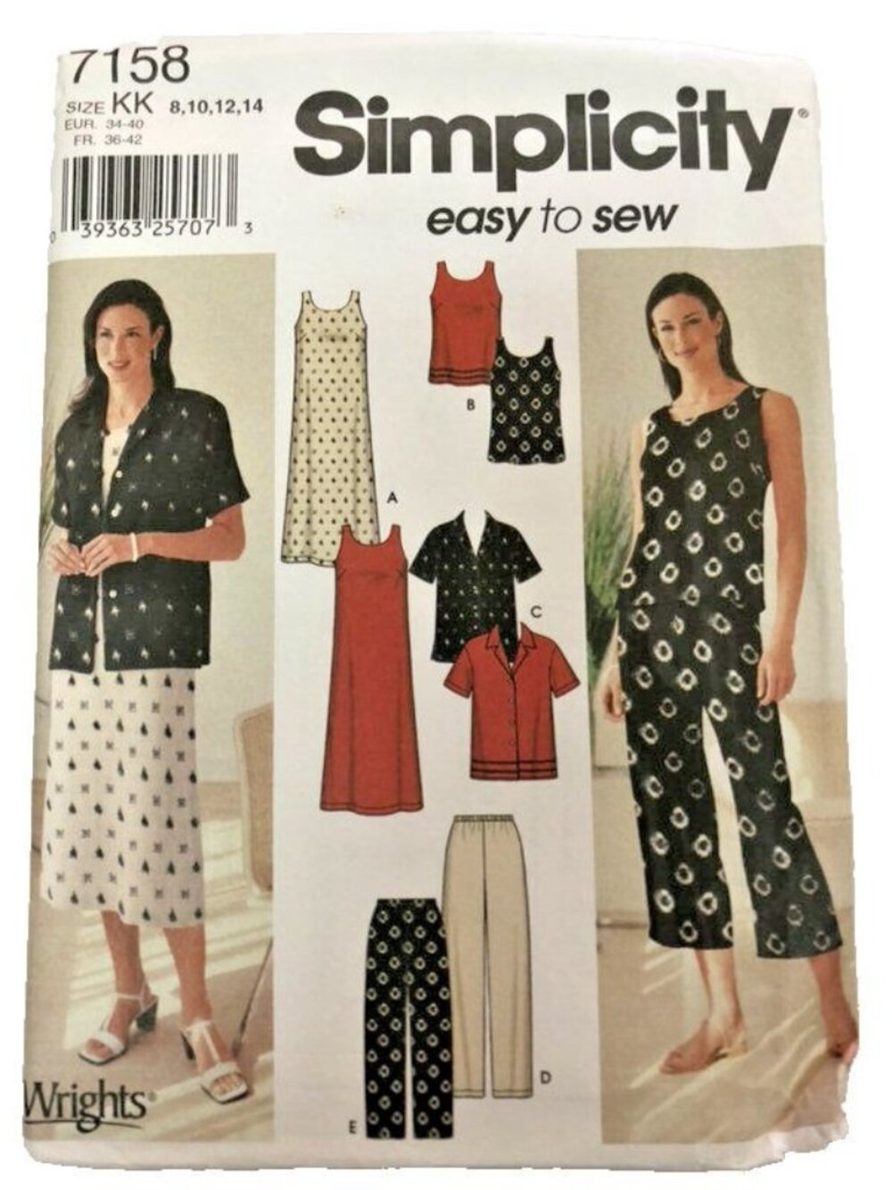 Vintage Simplicity Sewing Pattern 7158 Misses Dress Top Shirt Pants Uncut